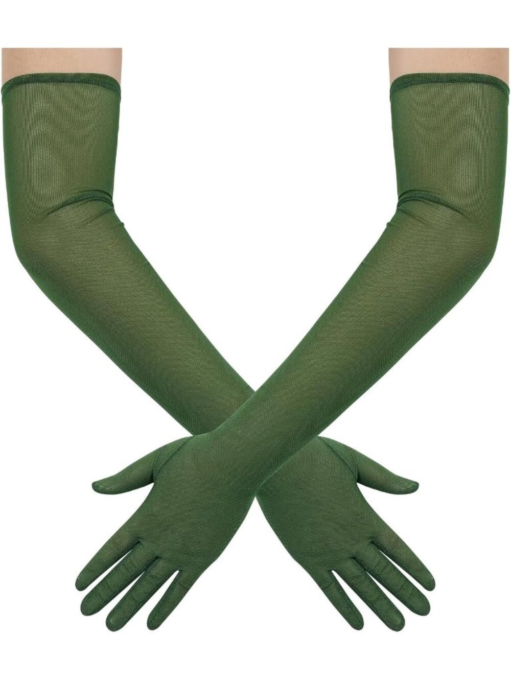 Women Dark Green Long Mesh Tulle Sheer 1920s Halloween Costume Opera Party Glove